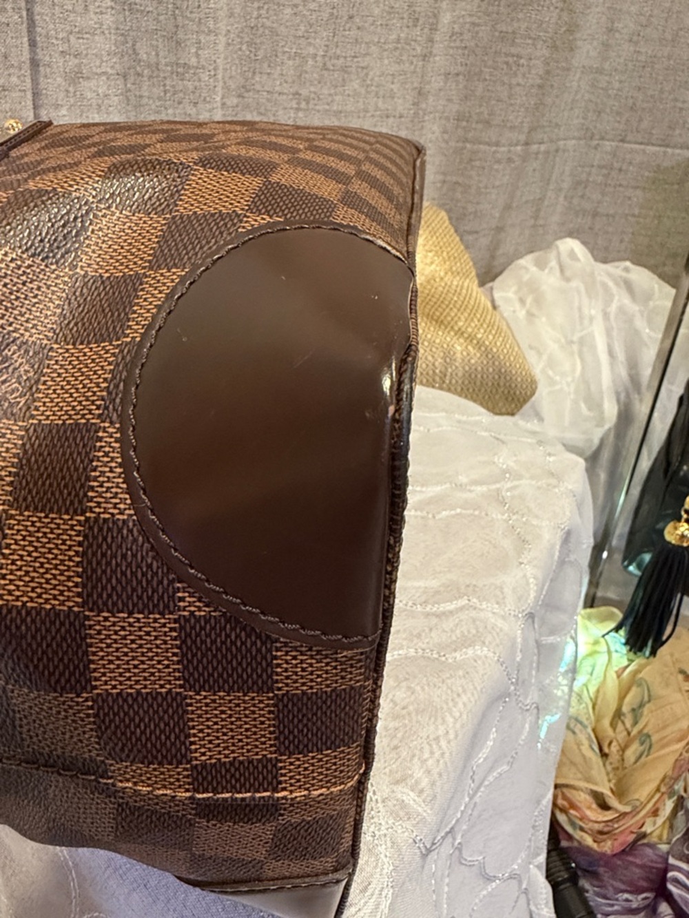 Louis Vuitton Brown Damier Ebene Hampstead Shoulder Tote with Gold Hardware - Picture 3 of 8